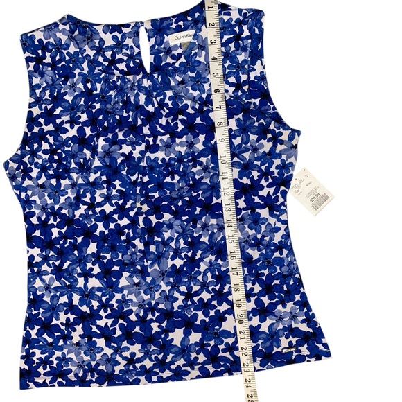 Calvin Klein Sleeveless Blouse with Blue Watercolour Floral Pattern - Picture 8 of 11